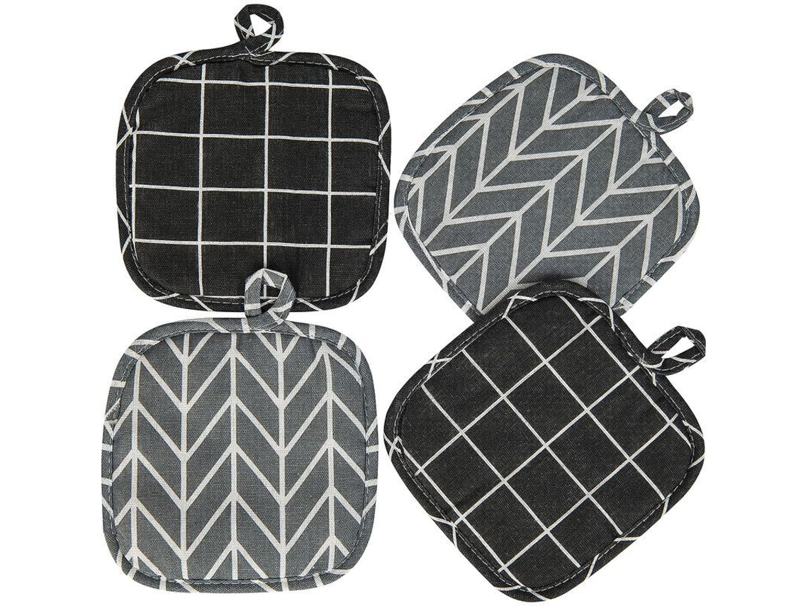 2026 set de 4 Luvas de Cozinha de Algodão, 18x18cm Resistente Ao Calor Lavável para Cozinha Assar Acessórios Preto e Cinza