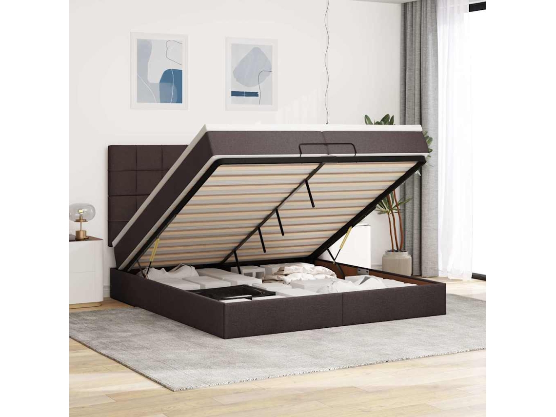 Vidaxl Estrutura De Cama Otomana Com Colchões Tecido Castanho Escuro