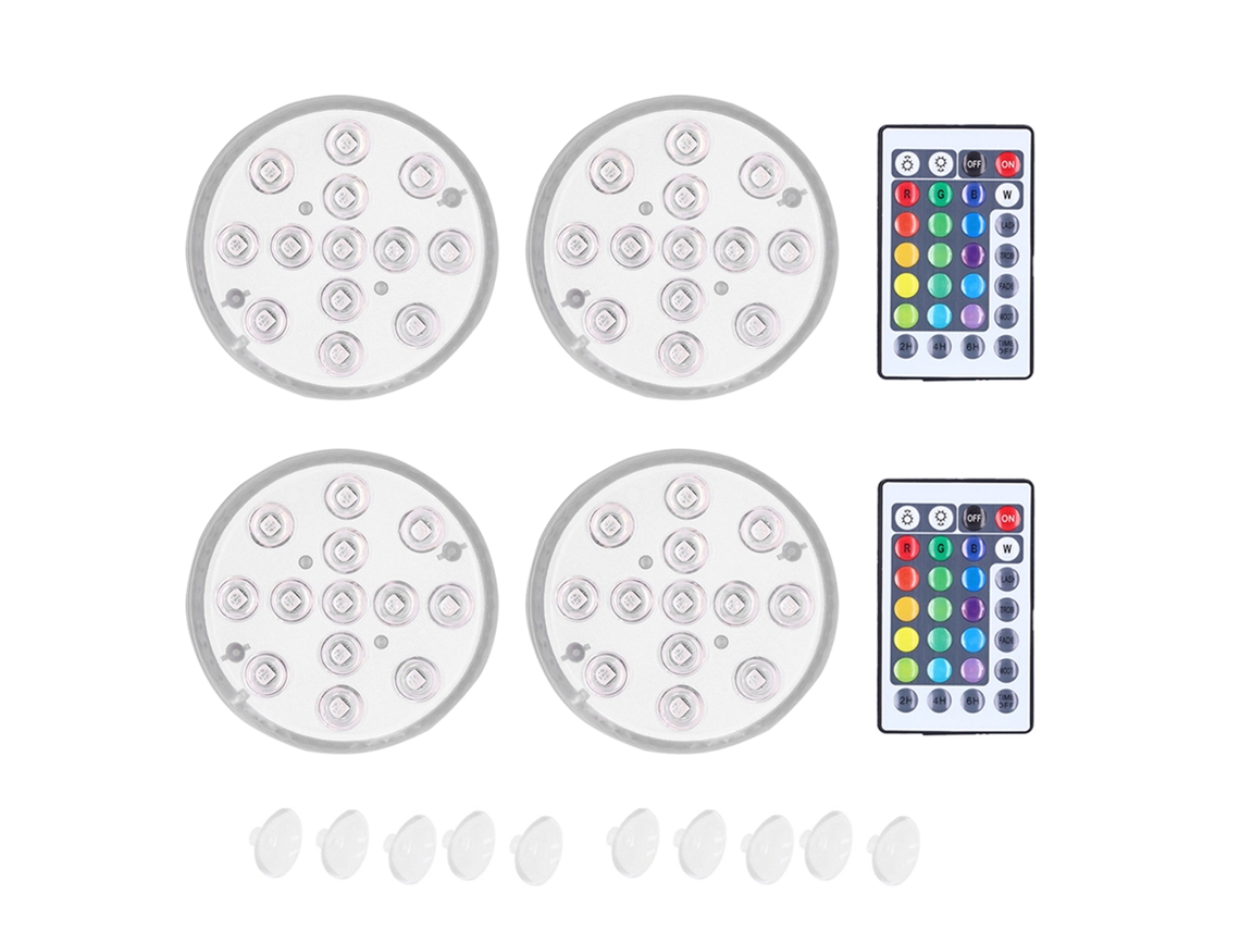 4pcs Lâmpada Submersível Led Ip68 com Iman e Ventosa 16 Cores para Piscina Aquário Festa | S/MARCA
