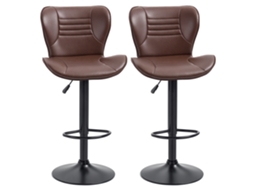Conjunto De 2 Banquetas De Bar Estofadas Em Couro Sintético, Com Altura Ajustável, Giratórias, Com Encosto E Apoio Para Os Pés, 46,5 X 54 X 88-108