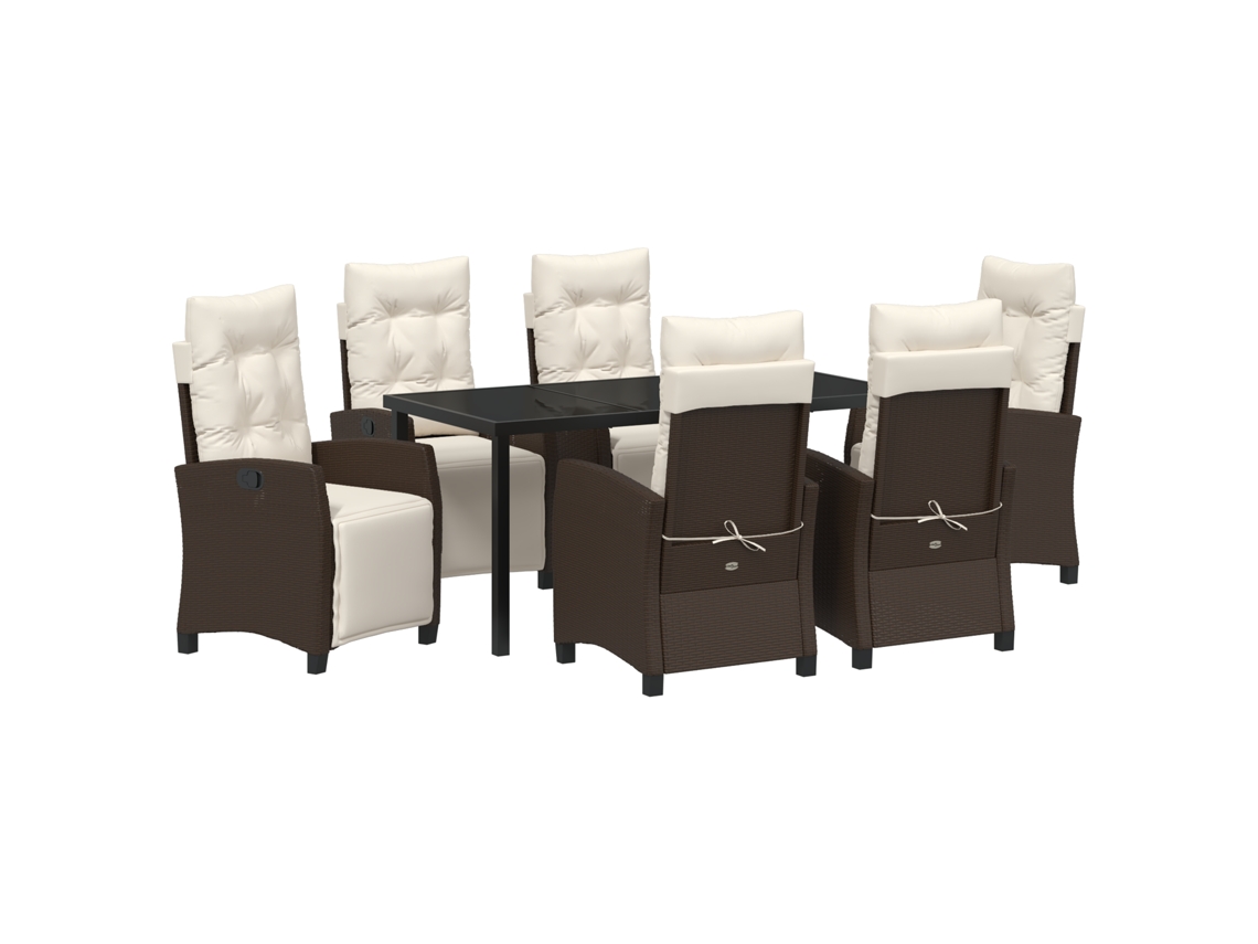 Conjunto 7 De Jantar De Jardim De Vidaxl Marrom Rattan Poliéster