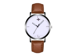 Reloj De Cuero Moderno Dial Redondo Analógico De Cuarzo Para Mujer Y Hombre Café Claro
