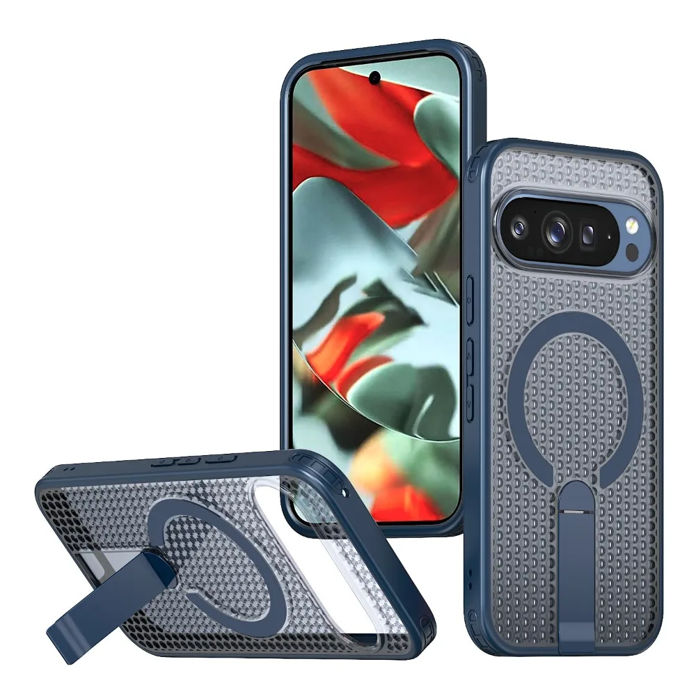 (azul, Pixel 10a) Capa Antichoque Com Suporte Magnético, Dissipação De Calor E Ventilação Em Malha Compatível Com Carregamento Sem Fio