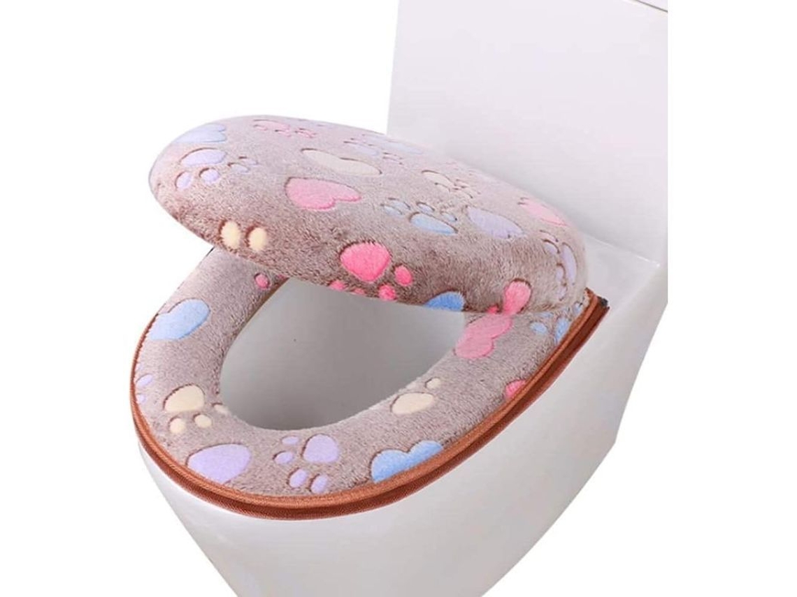 Conjunto de capa para assento sanitário em fleece coral macio, lavável, 2 peças, almofada e tapete.