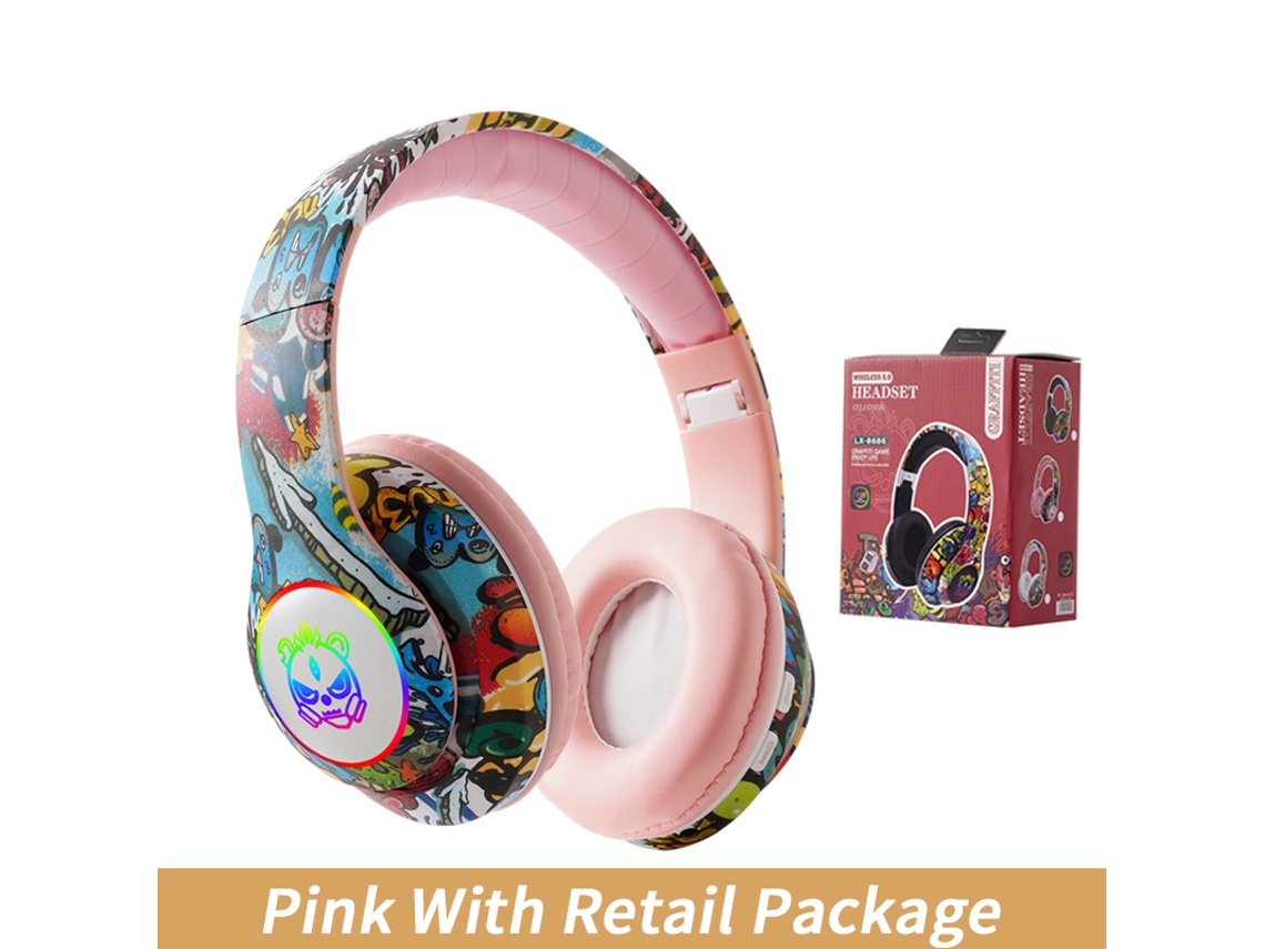 Fone de Ouvido Gamer Bluetooth Estampa Grafite Cancelamento Ruído MDUG (rosa)