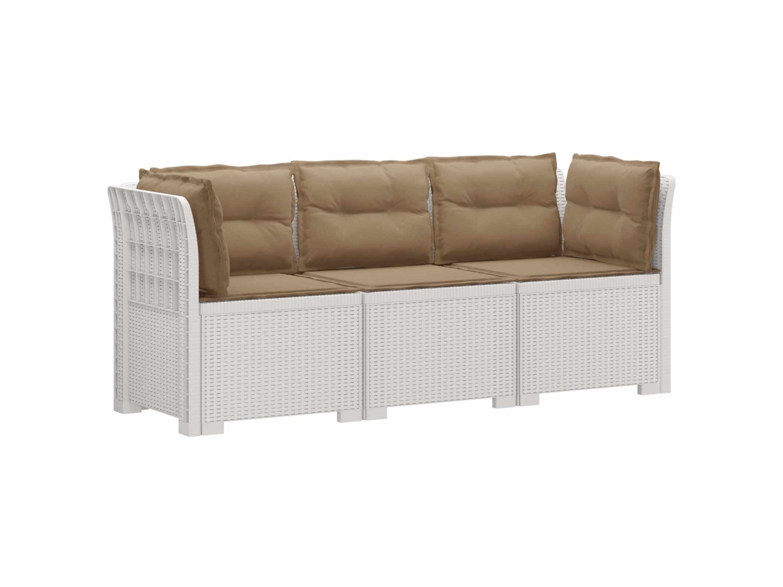 Vidaxl Sofá De Jardim 3 Lugares Com Almofadas Visual Rattan Pp Branco