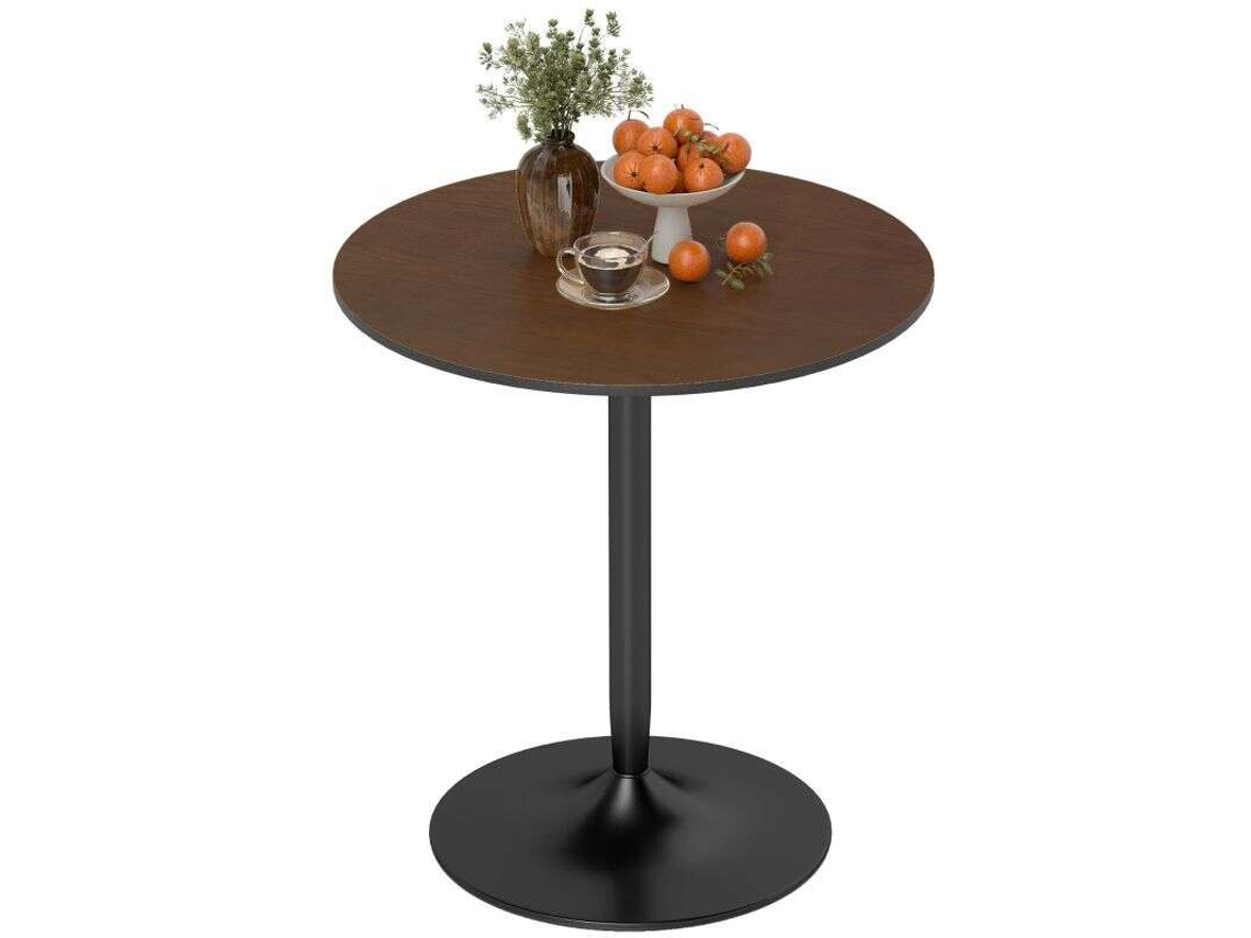 Mesa De Jantar Redonda De 70 Cm Para 2 Pessoas Com Tampo Em Madeira Maciça Folheada E Base Em Aço Castanho.