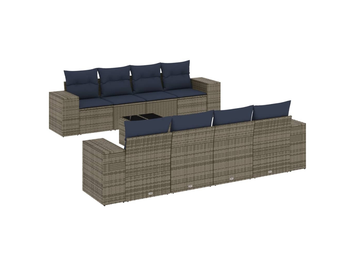 Conjunto de Sofá de Jardim, 9 Peças, Almofadas, Rattan Cinza MAISON EXCLUSIVE