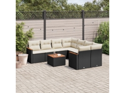 9 Pcs Conjunto De Sofás P/ Jardim C/ Almofadões Vime Pe Preto Dkd Home Decor