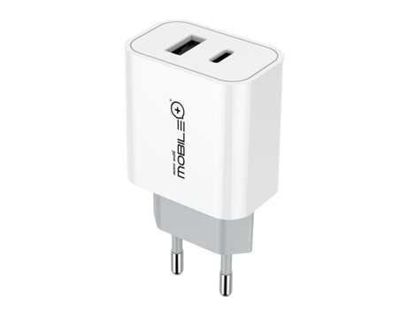 Carregador duplo USB e Tipo C com carregamento rápido QC/PD um carregador móvel com duas portas USB e Tipo C QC/PD ELECTROTEK