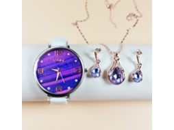 Conjunto de Presente de 4pcs: Relógio de Quartzo, Colar e Brincos para Mulheres e Meninas