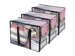 Conjunto De 3 Sacos Organizadores Transparentes Para Roupas, Sacos Com Zíper De 55l Para Guarda-roupa, Sacos Plásticos Para Edredons