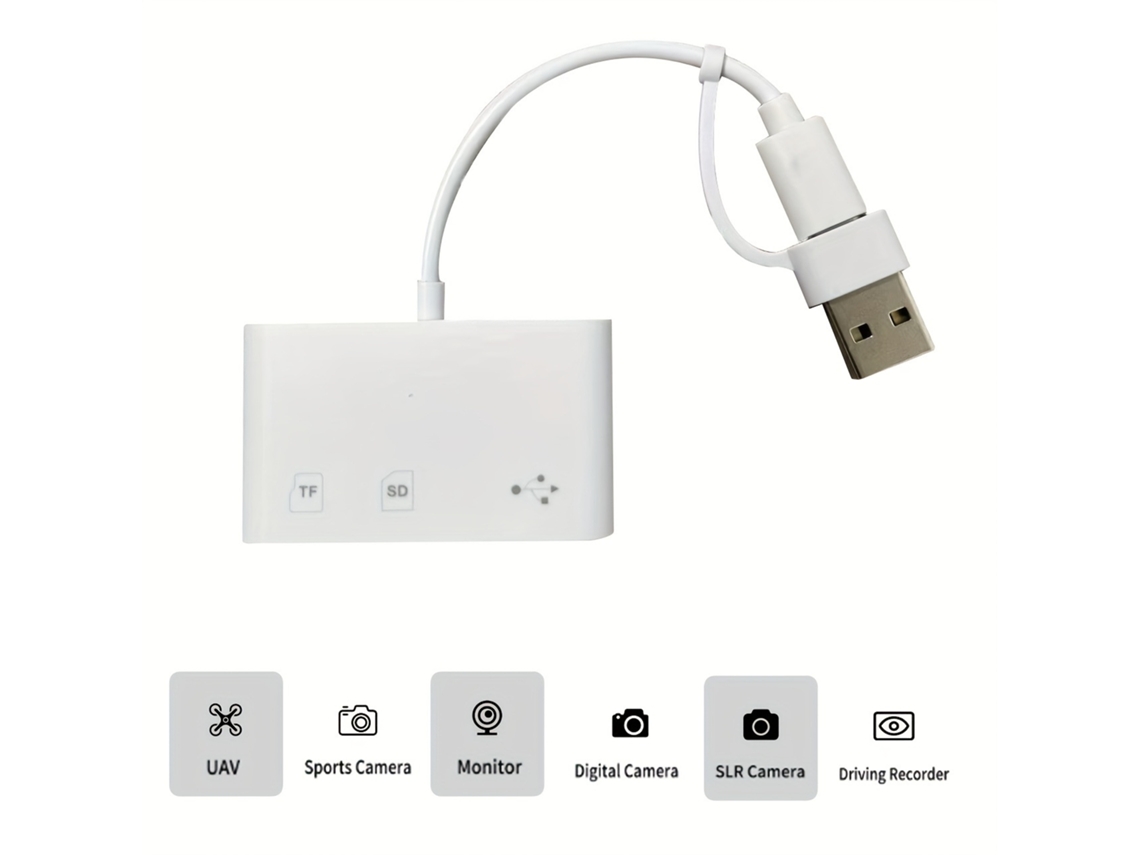 Adaptador, Leitor De Cartões Sd 3 Em 1, Usb + Type-c De Cabeça Dupla 3 Em 1 [tf + Sd + Usb]
