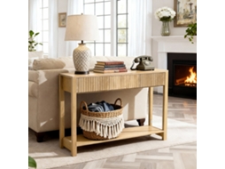 Mesa Consola De Estilo Rústico Gavetas Madeira Natural 120 X 30 X 80 Cm Vevor