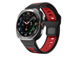 Bracelete Para Samsung Galaxy Watch Ultra - Silicone Com Listras Horizontais E Fivela Reversa (47mm) - Preto E Vermelho