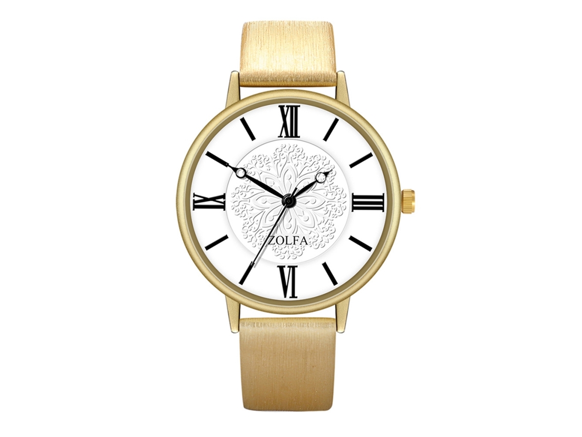 Relógio de pulso de quartzo com mostrador redondo, elegante e unissex (dourado).