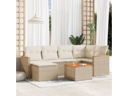 Vidaxl 7 Pcs Conjunto de Sofás P/ Jardim com Almofadões Vime Pe Bege