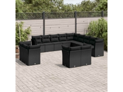 Vidaxl 13 Pcs Conjunto De Sofás De Jardim Com Almofadões Vime Pe Preto