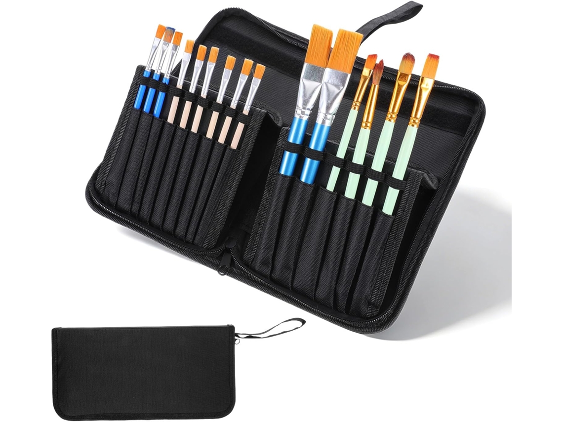 Skrfren Stojo 15 Pinceis, Organizador de Pincéis em Tecido com Suporte Pop-Up, Design em Aquarela, Porta