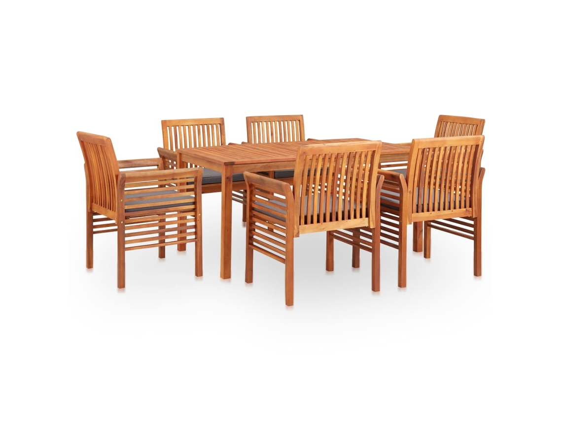 Vidaxl 7 Pcs Conjunto De Jantar Exterior C/ Almofadões Acácia Maciça