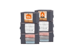 Conjunto De 6 Sacos De Armazenamento Para Roupas De 90l Com Tampa, Alça Reforçada E Tecido Grosso, Cinza