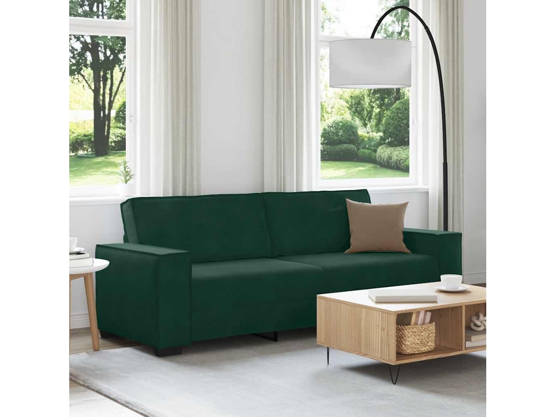 Vidaxl Sofá De 3 Lugares 220x78x84 Cm Veludo Verde-escuro