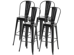 Conjunto de 4 Banquetas Altas S/MARCA, metal preto, 44x46x116 cm, com encosto e apoio para os pés
