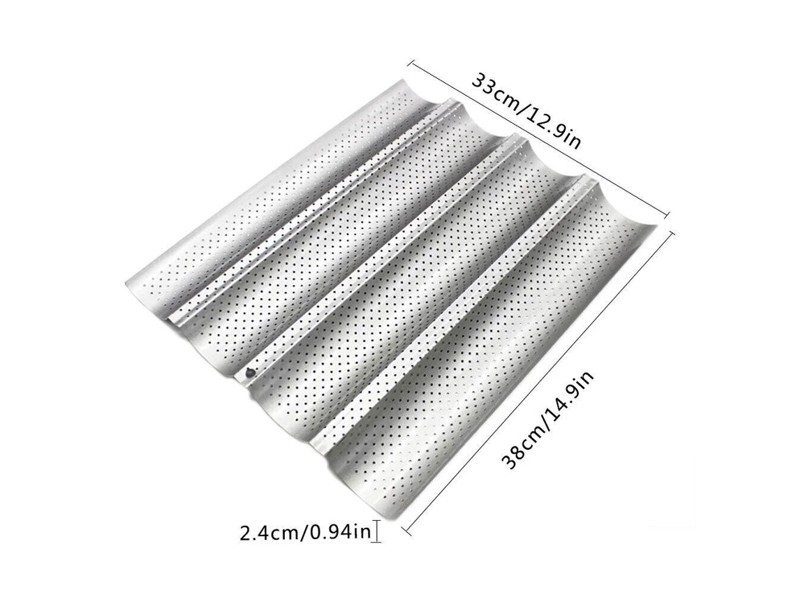 Forma para Assar Baguete Com 4 Ondas, Forma para Pão Francês, Prato Antiaderente para Bolo Zeuxo