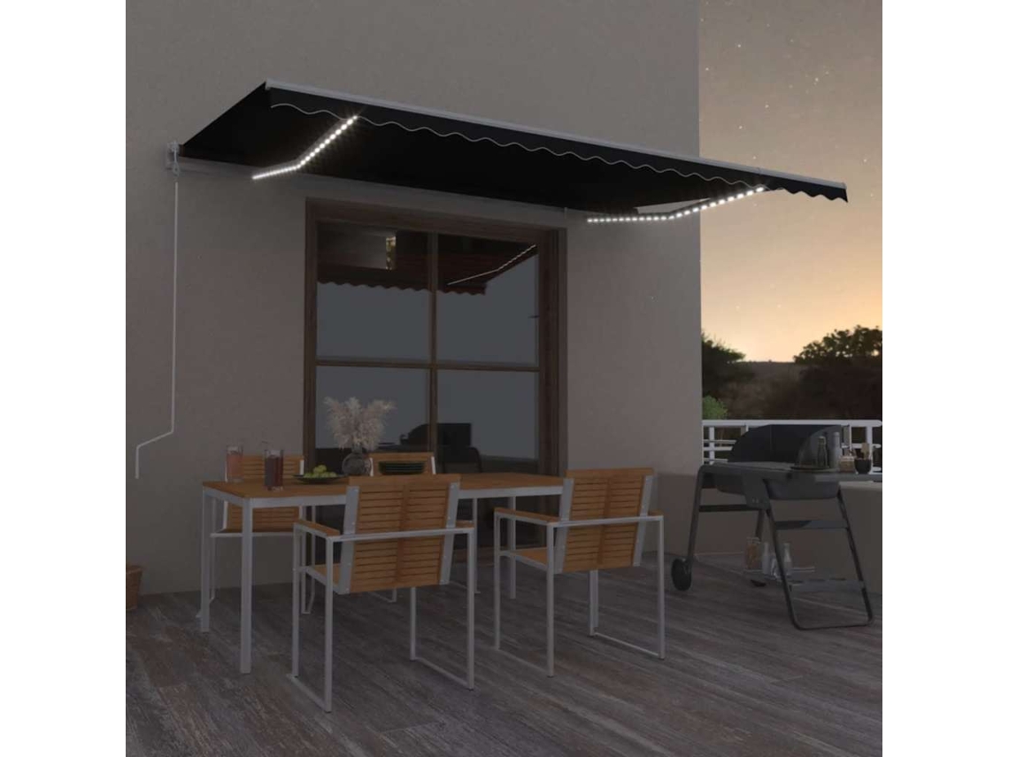 Vidaxl Toldo Automático Com Led E Sensor De Vento 500x300 Cm Antracite