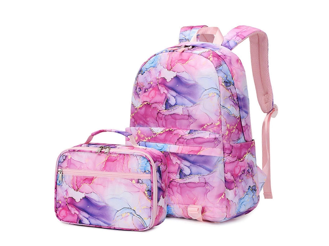 Mochila De Nylon Com Vários Bolsos E Lancheira Integrada. Mochila Casual E Charmosa Para Mulheres, Estudantes E Adolescentes. Rosa Choque.
