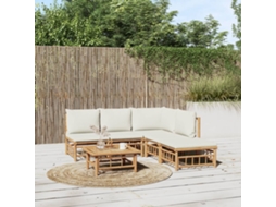 Vidaxl 6 Pcs Conjunto Lounge De Jardim Bambu C/ Almofadões Branco Nata
