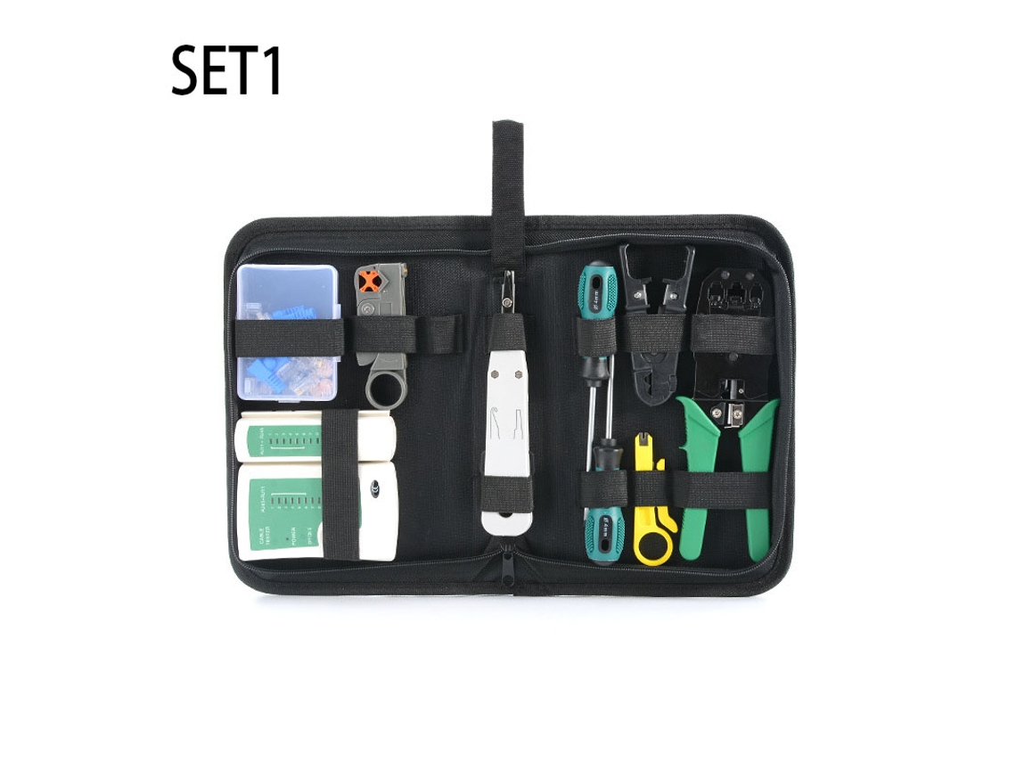 Este Kit De Ferramentas Para Reparo De Redes 11 Em 1 Inclui Um Testador De Cabos De Rede, Um Alicate De Corte E Um Perfurador De Fios.