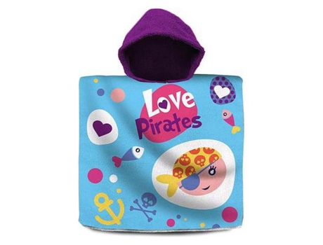 Poncho-Toalha com Capuz Love Pirates Azul 60 X 120 Cm