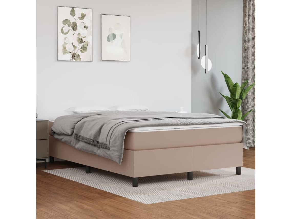Vidaxl Cama Com Molas/colchão 140x200 Cm Couro Artificial Cappuccino