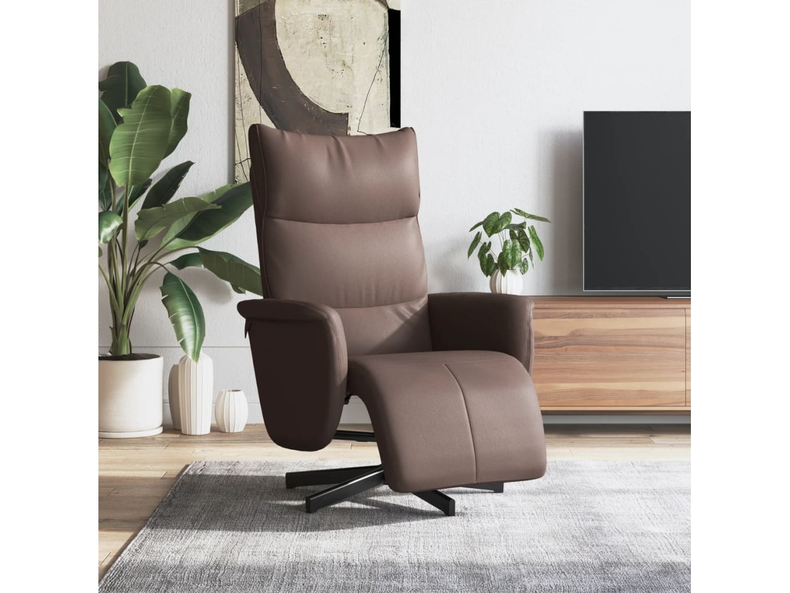 Vidaxl Poltrona Reclinável C/ Apoio De Pés Couro Artificial Castanho