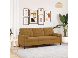 Vidaxl Sofá 3 Lugares C/ Almofadas Decorativas 180 Cm Veludo Castanho