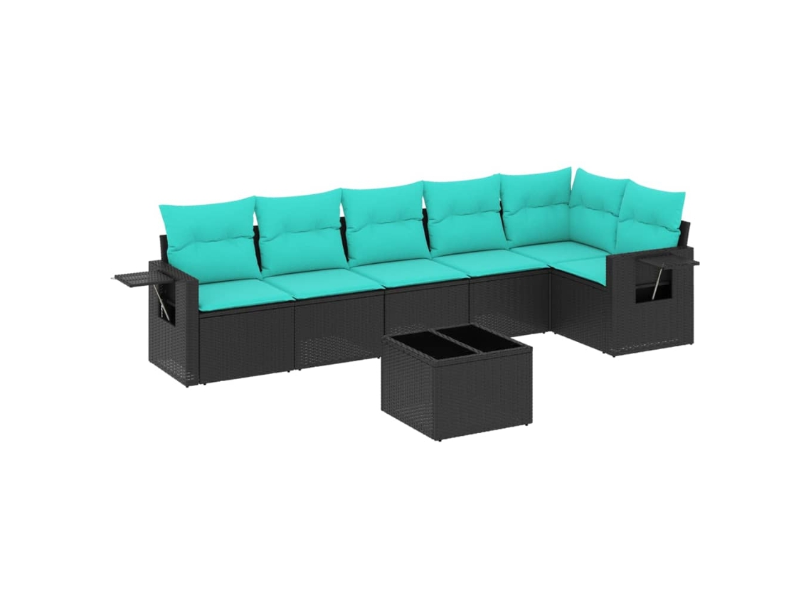 Conjunto de Sofá de Jardim, 7 Peças, Almofadas, Rattan Preto MAISON EXCLUSIVE