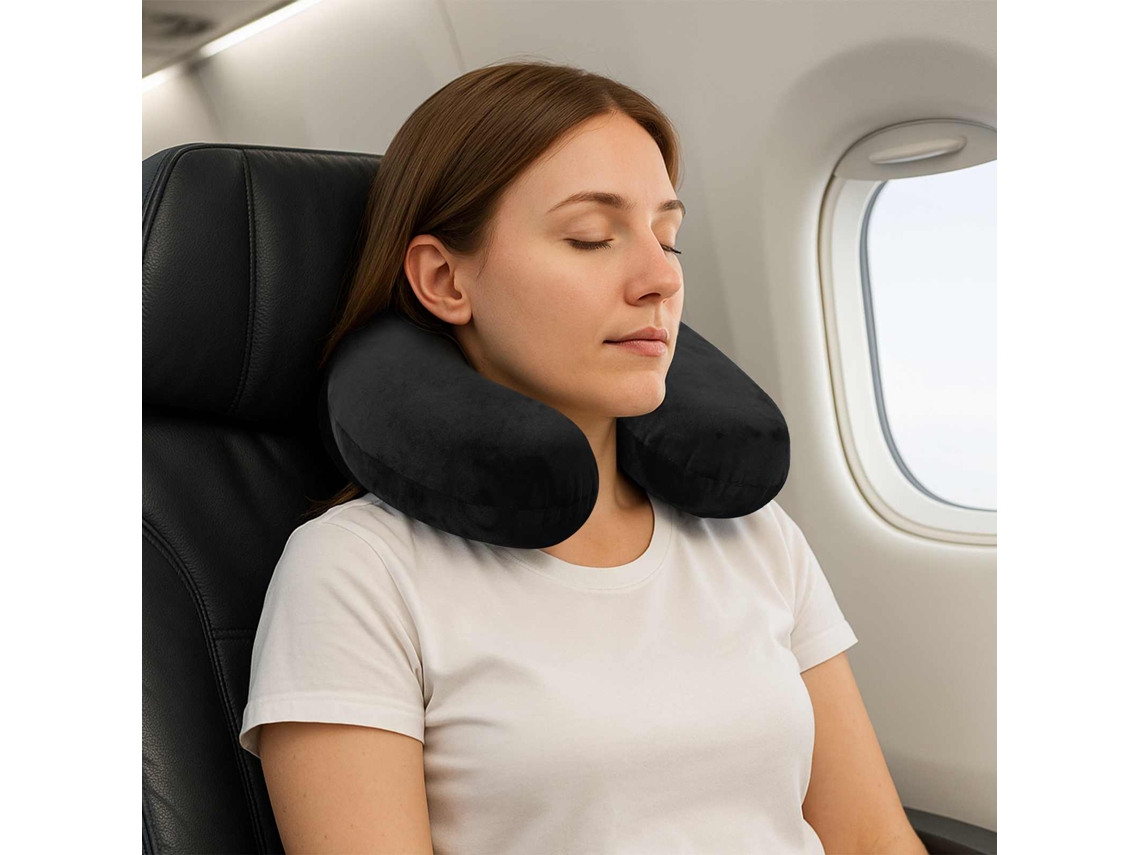 Vidaxl Almofada De Viagem Para O Pescoço Preto Espuma De Memória