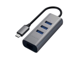 Hub Usb C Com 3x Usb E Ethernet, Design Compacto, Satechi Cinza Escuro Brilvibera