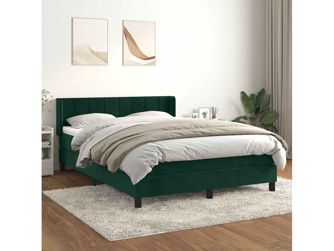 Vidaxl Cama Com Molas/colchão 140x200 Cm Veludo Verde-escuro