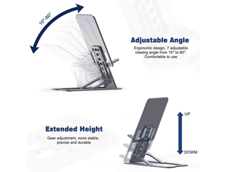 Suporte De Mesa Para Smartphone Tablet 4-12.9 Portátil Dobrável Altura E Ângulo Ajustável Fino Leve 7mm 108g Alumínio Silicone