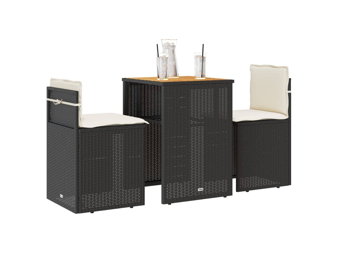 Vidaxl 3 Pcs Conjunto De Bistrô Com Almofadões Vime Pe Preto