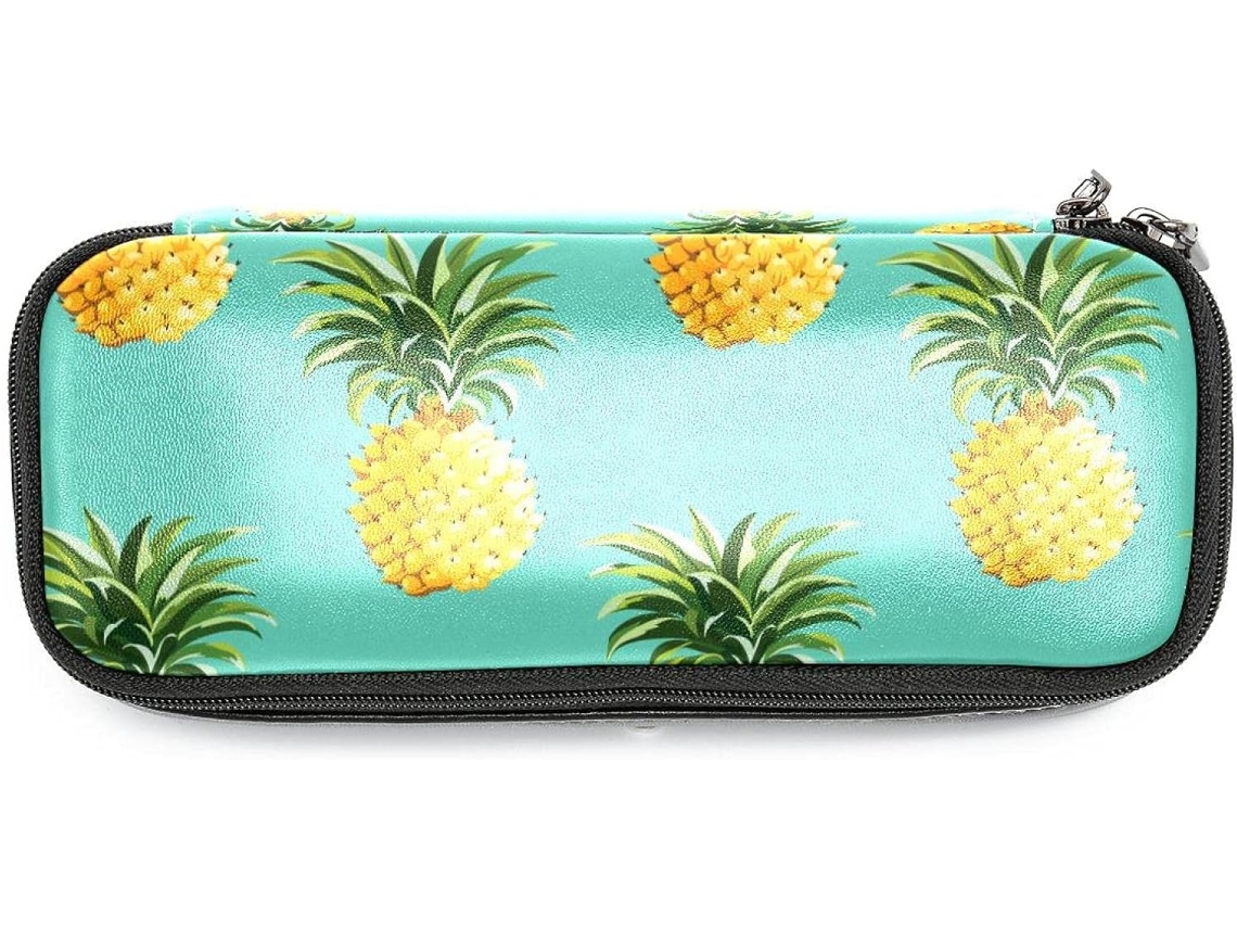 Conjunto grande com estampa tropical de lápis de abacáxi, marcadores e maquilhagem, ideal para escola e secretária.