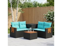 Vidaxl Conjunto De Sofás 6 Unid. Preto E Azul Rattan Poliéster E Aço