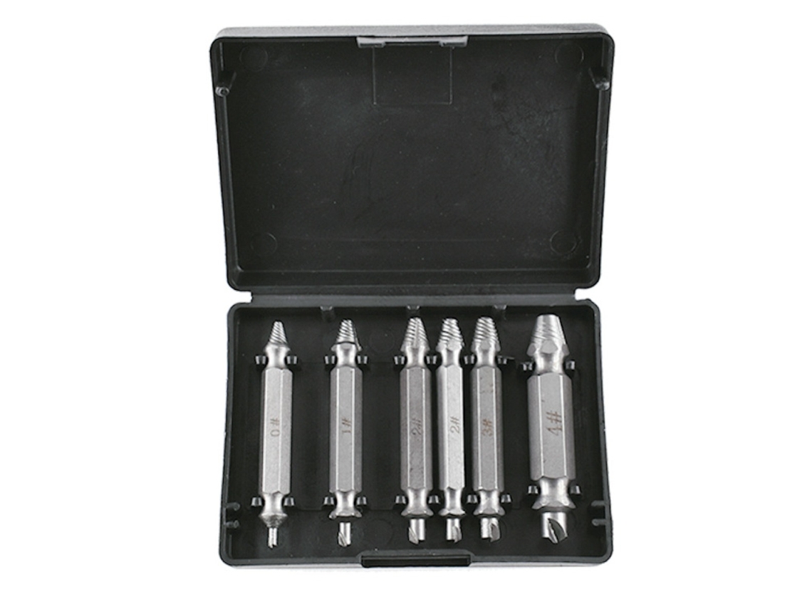 Conjunto De Extratores De Parafusos De Dupla Cabeça 6 Peças 0-4 - Kit Removedor De Parafusos De Aço Carbono Prateado