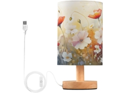 Luminária De Cabeceira Led Com Portas Usb Leitura Mesa Para Quarto Cúpula Tecido E Base Madeira Escritório Dormitório