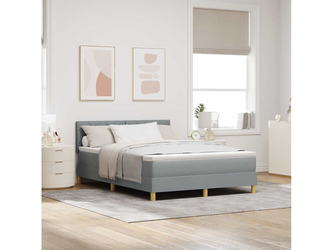 Vidaxl Cama Box Com Almofada Manual Cinzento-claro 160 X 200 Cm Tecido