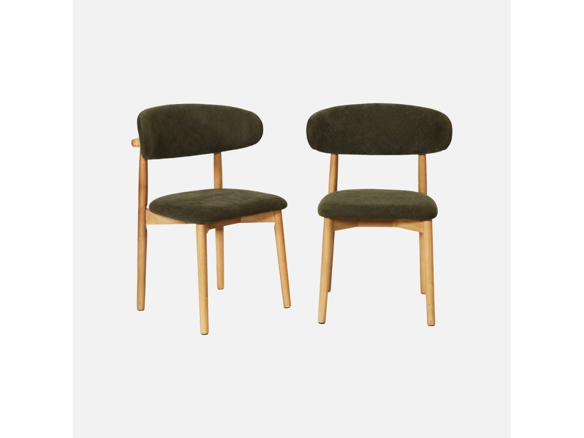 Cadeiras de Madeira de Seringueira Natural com Tecido Chenille, Set de 2 SWEEEK