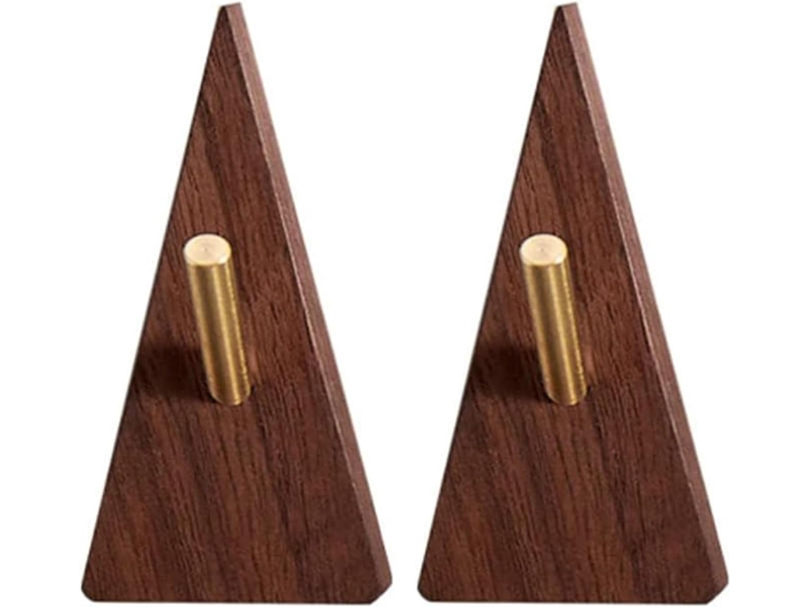 2 Ganchos De Parede Triangulares Em Madeira Natural Com Núcleo De Latão Para Decoração E Organização De Toalhas