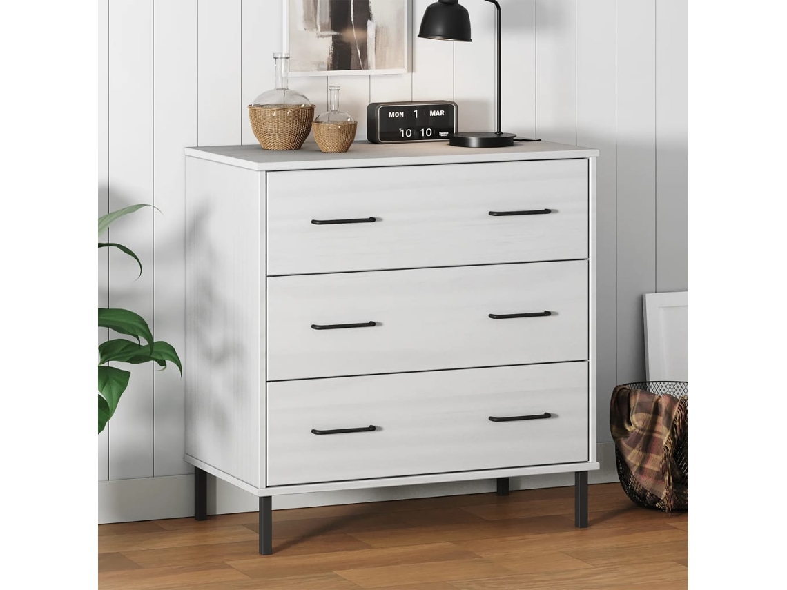 Vidaxl Aparador 3 Gavetas 77x40x79,5 Cm Madeira Maciça Oslo Branco